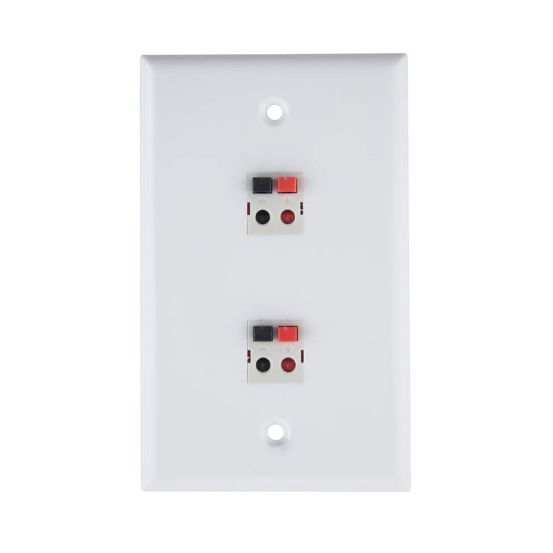TENINYU 2-Port Speaker Jack Module Keystone Single Gang Wall Plate for Home Theater - White - Image 1